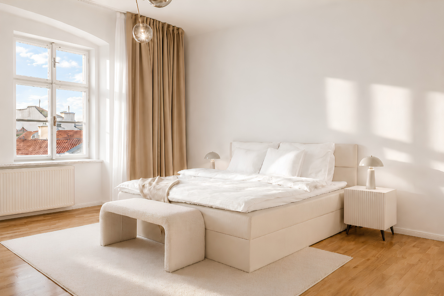 Serene bedside view in warm natural light